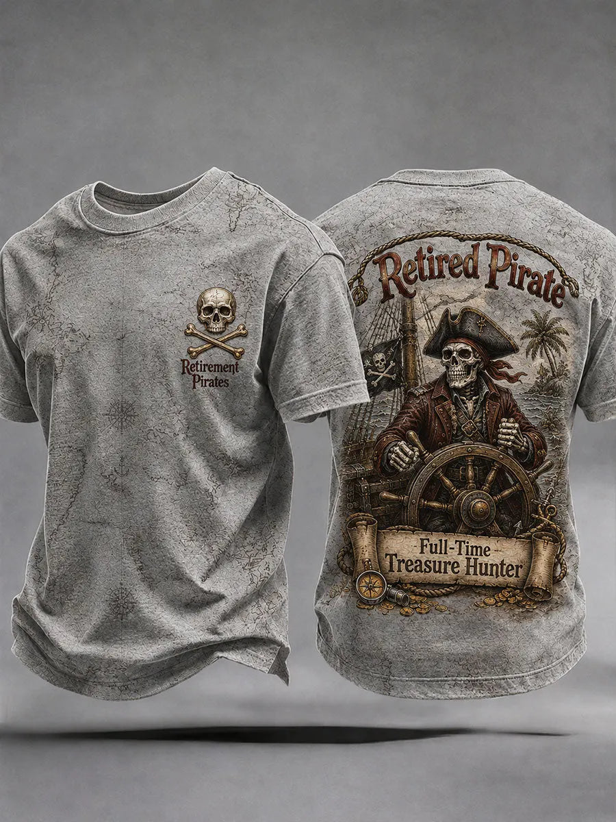 Men's Retro "Retired Pirate - Full-Time Treasure Hunter" Printed Casual T-shirt