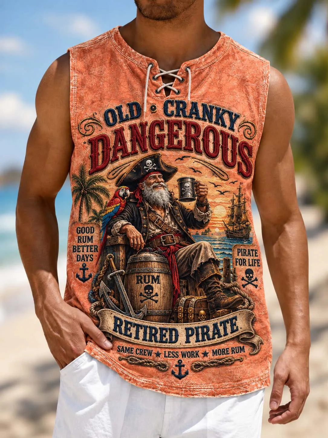 🏴‍☠️ Old Cranky Dangerous Retired Pirate Vintage Rum & Sunset Tank Top