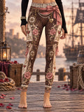 Women's Vintage-Style Pirate Art Print Casual Leggings