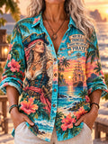 Turquoise Female Pirate Island Sailing Women’s Long Sleeve Shirt