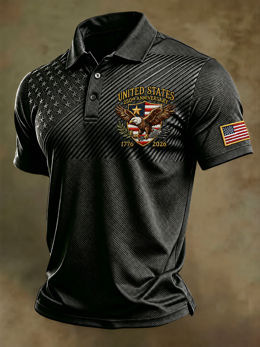 Men's United States 250th Anniversary Eagle Embroidered American Flag Sleeve Short Sleeve Polo Shirt