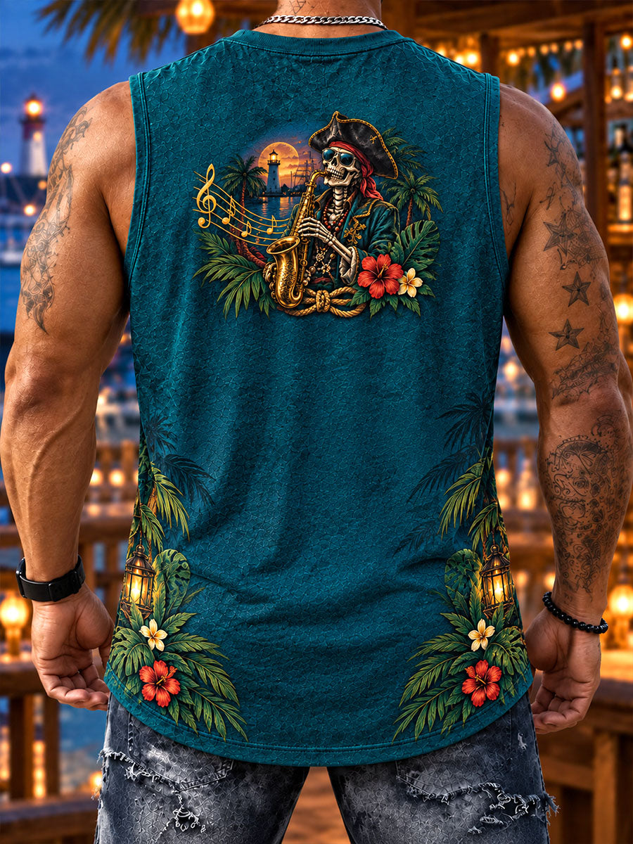 Tropical Skeleton Pirate Saxophonist Men’s Tank Top