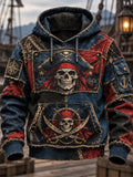 Men's Vintage Pirate Skull Art Print Casual Hoodie
