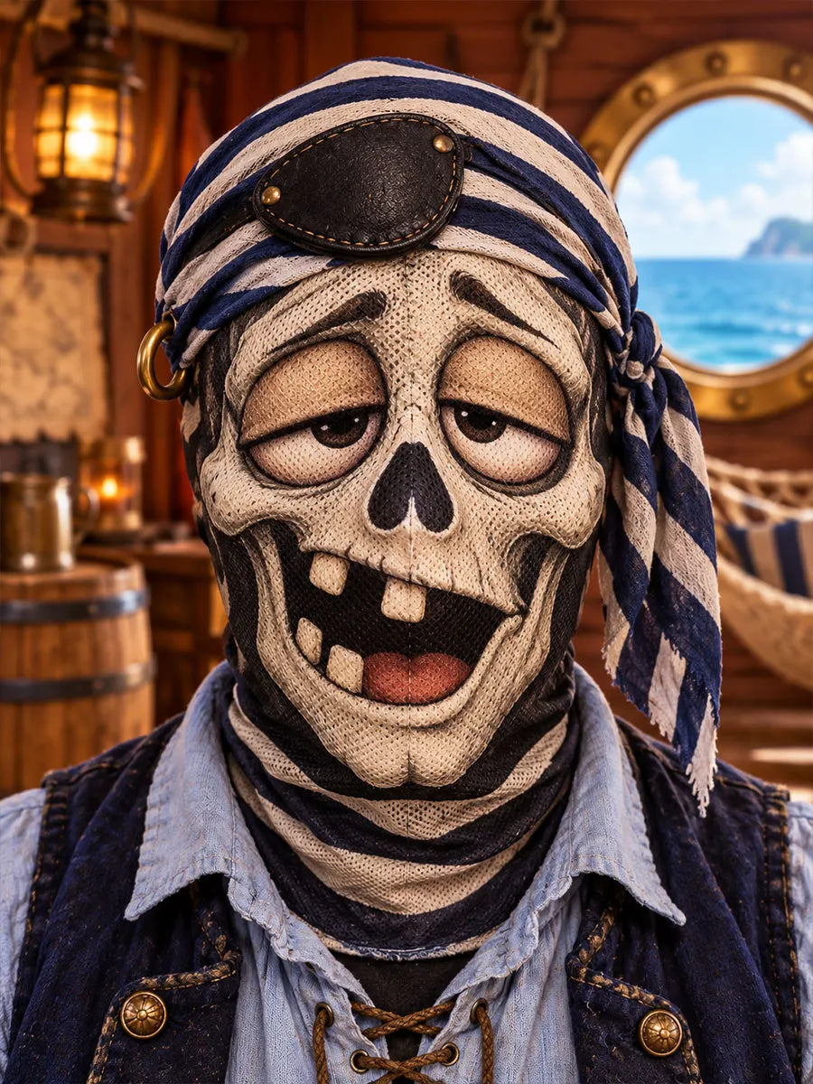 Funny Tired Pirate Skull Face Mask