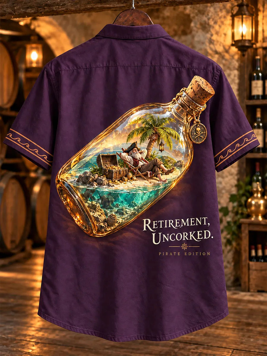 Retirement Uncorked Pirate Vacation Men’s Lace-Up Shirt
