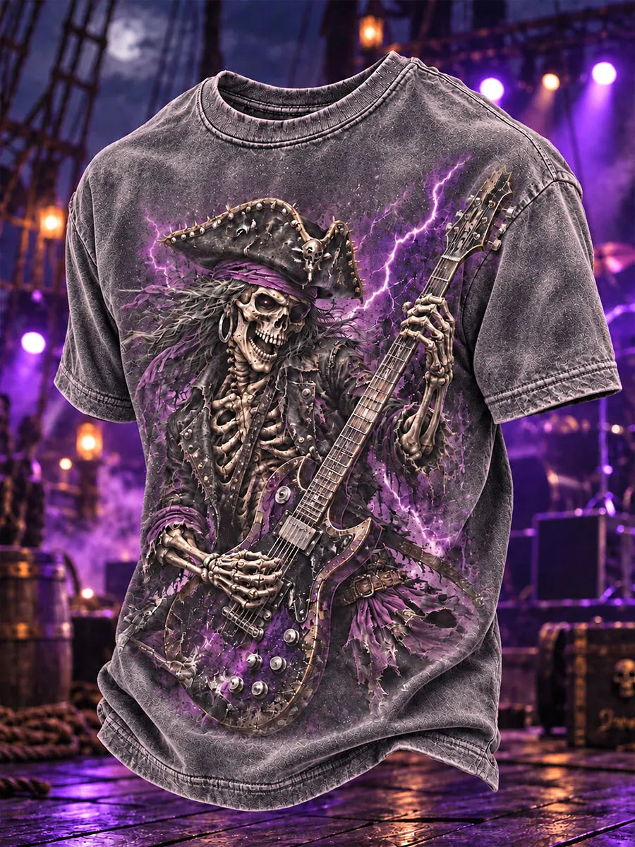 Rock Pirate Skeleton Electric Guitar Men’s T-Shirt