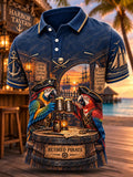 Men’s Retired Pirate Toasting Parrots Short Sleeve Polo Shirt