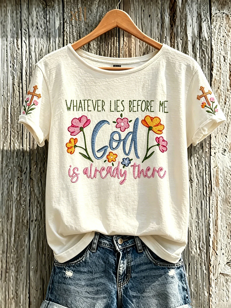 Women's Faith Pattern Printed Leisure Round Neck Short Sleeve T-shirt