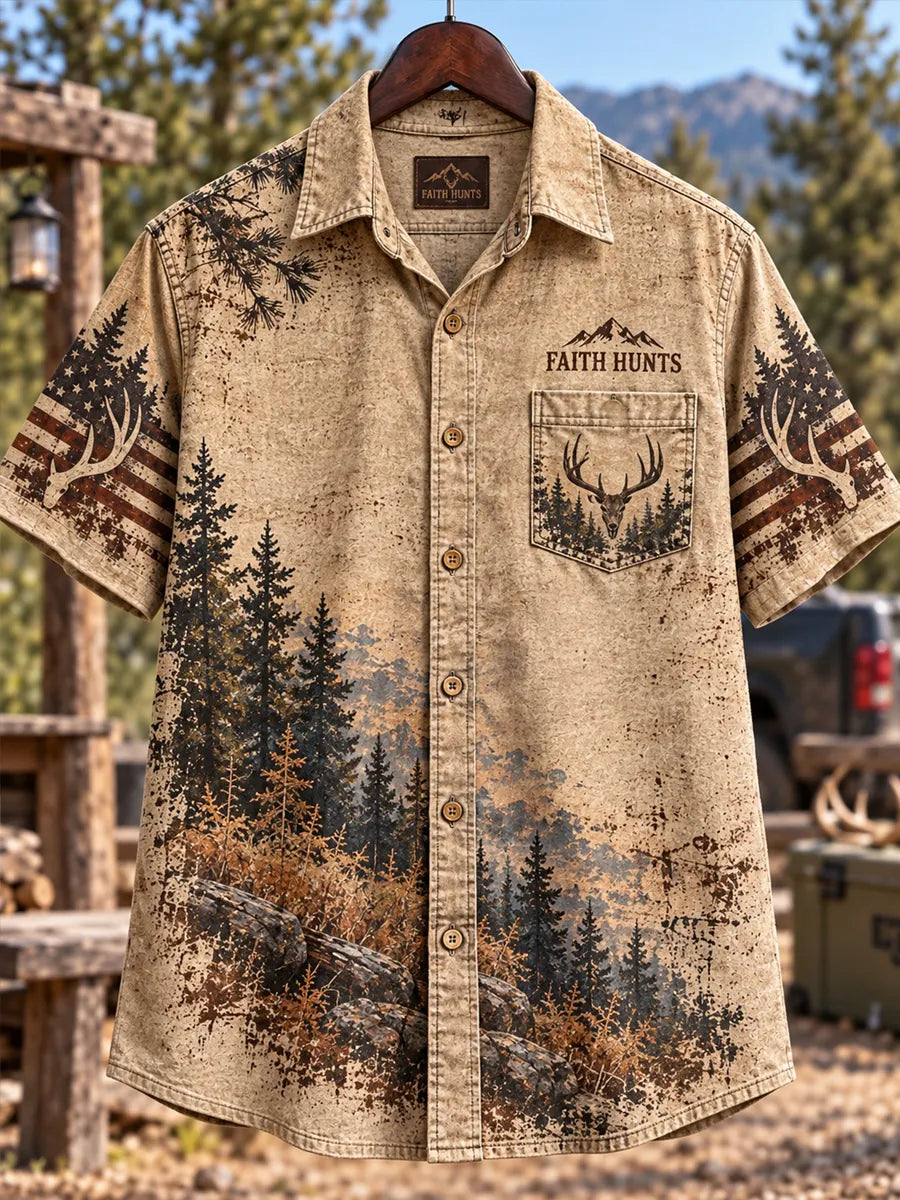 Retro Deer Hunting Culture Art Print Casual Shirt