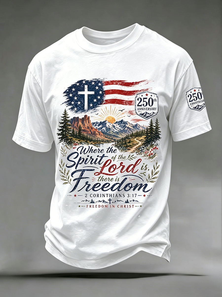 250Th Anniversary Cross Print Casual Round Neck T-Shirt From The United States