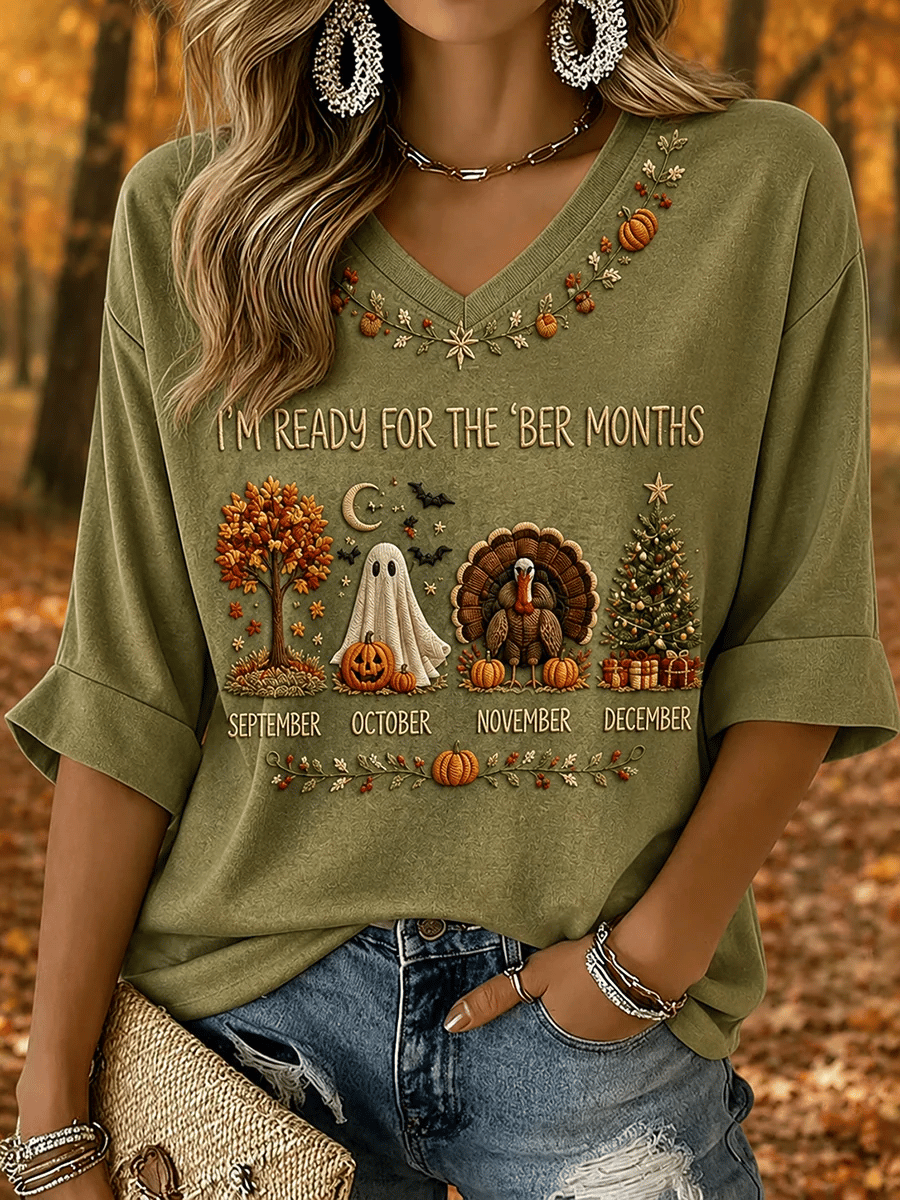 Women's Vintage I'm Ready For The Ber Months Printed T-shirt