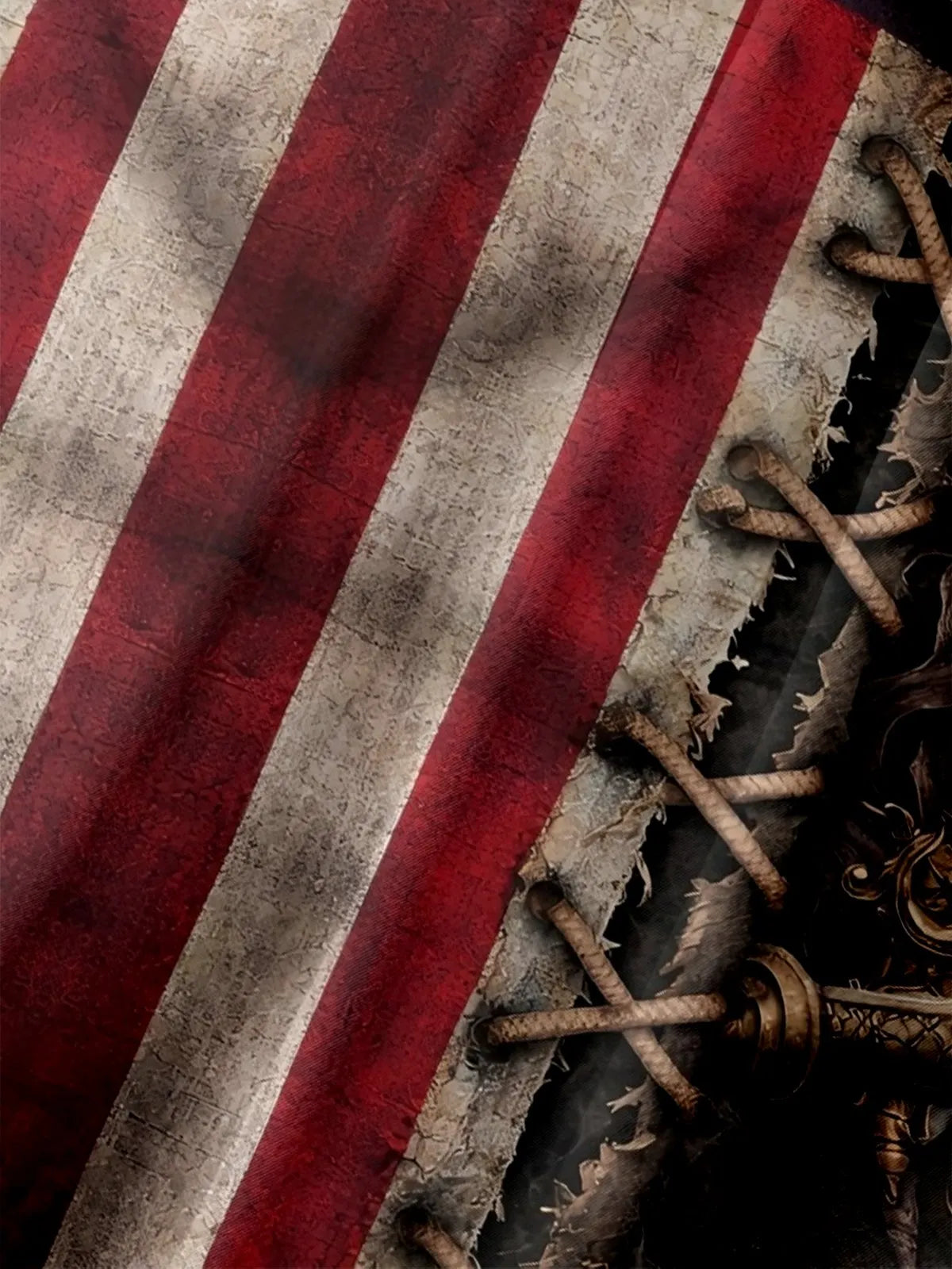 Moisture-Wicking U.S. Independence Day Flag & Pirate Theme Chest Pocket Festive Hawaiian Shirt