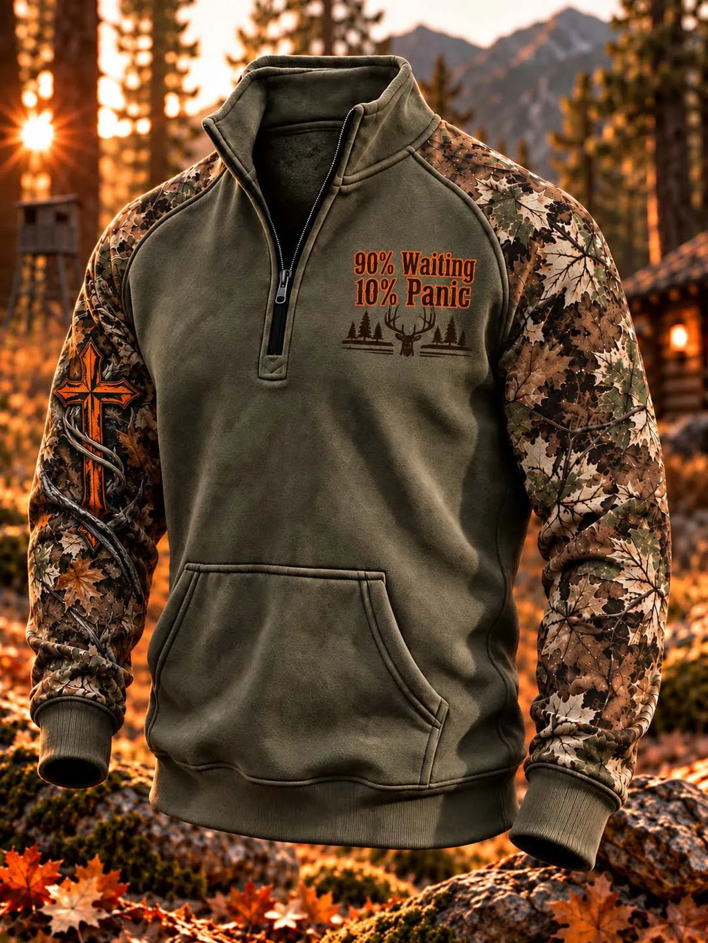 🦌 90% Waiting 10% Panic Deer Quarter-Zip Pullover