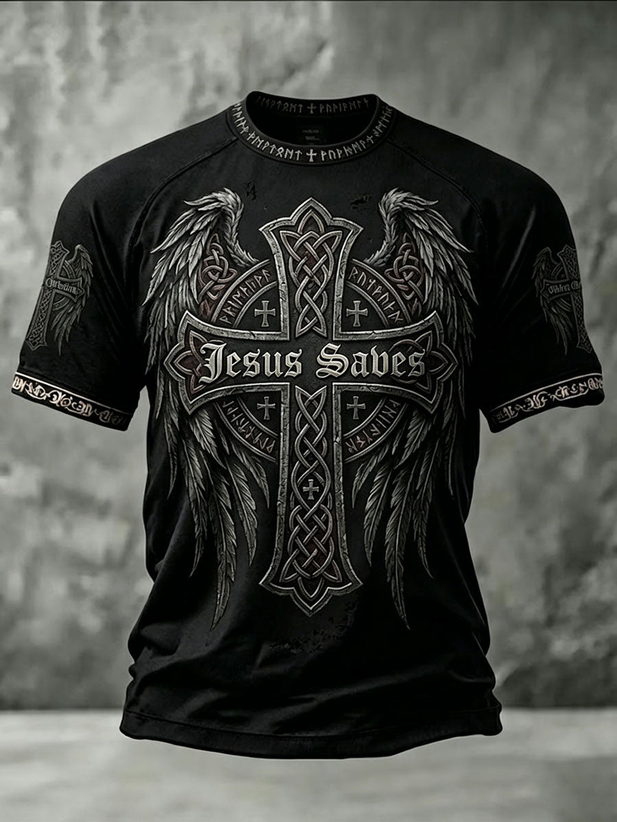 Men's Christian Jesus Cross Print Short Sleeve T-shirt
