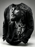 Religious Belief Jesus Cross Print Waffle Long Sleeved Shirt