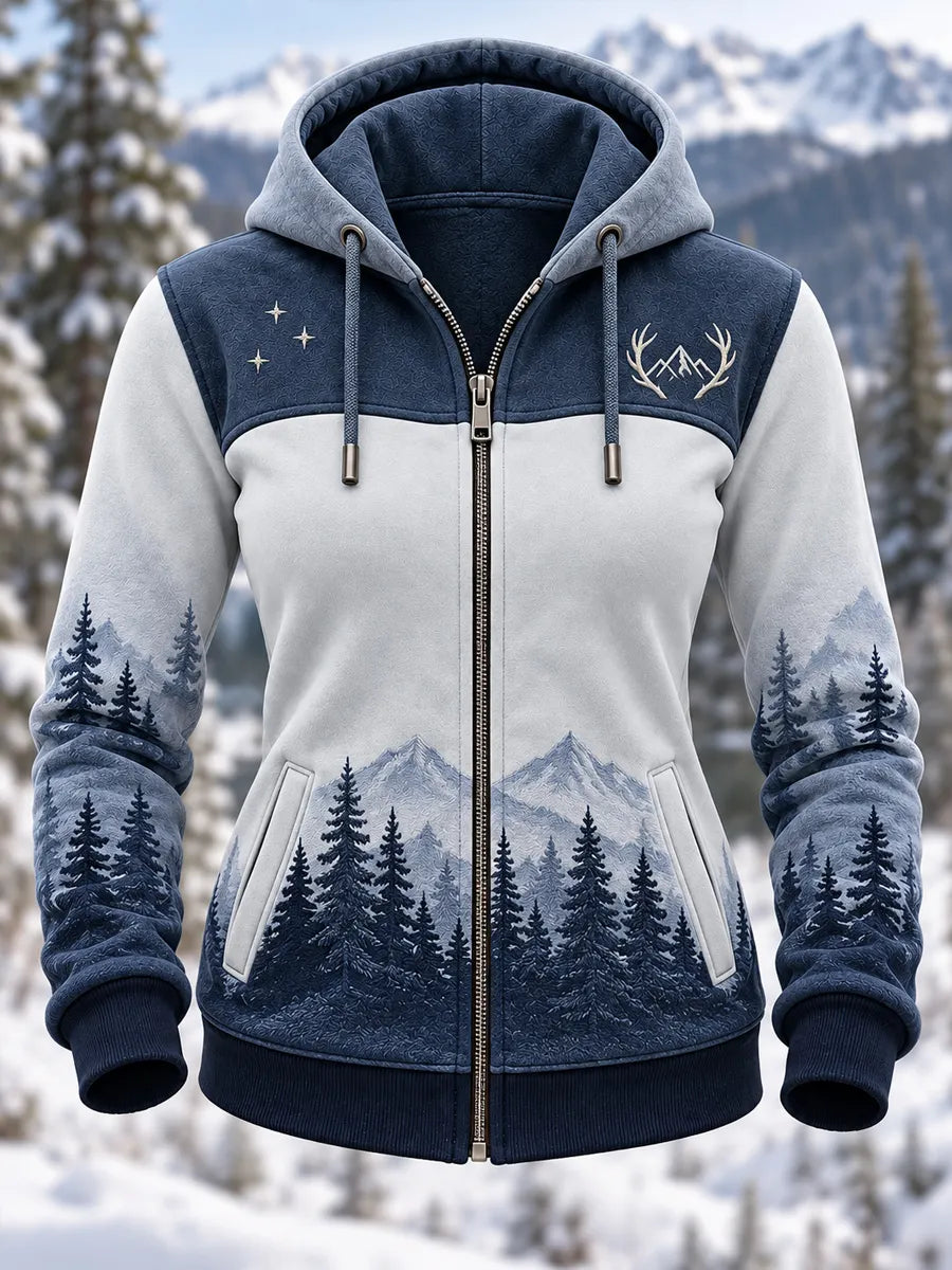 Women's Retro Hunting Culture Art Print Casual Zip-Up Hoodie
