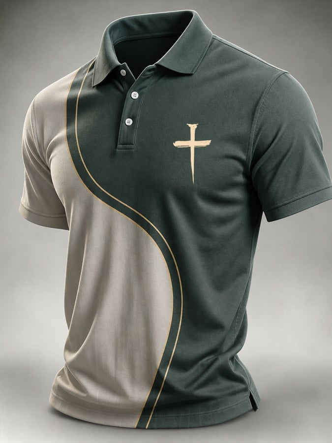 Men's Faith Cross-Print Short-Sleeve Polo Shirt