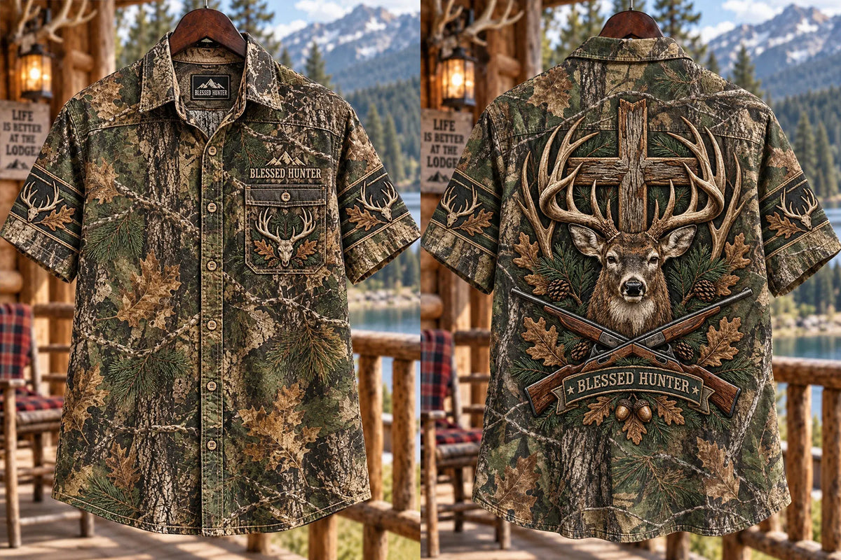 Retro Deer Hunting Culture Art Print Casual Shirt