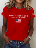 Women'S Love Jesus And America Too Printed Casual T-Shirt