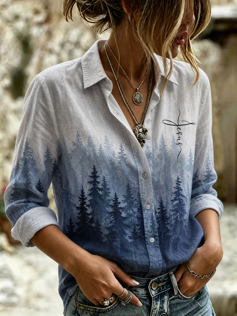 Women's Natural Scenery Faith Print Shirt