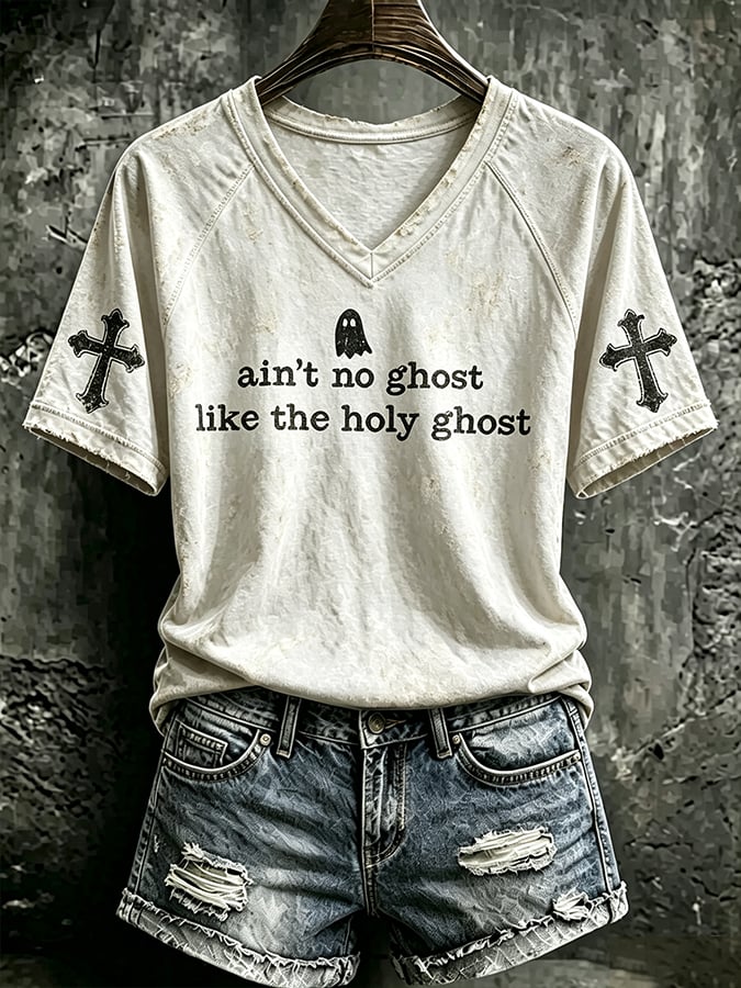 Women's Retro Ain't No Ghost Like The Holy Ghost Printed Top