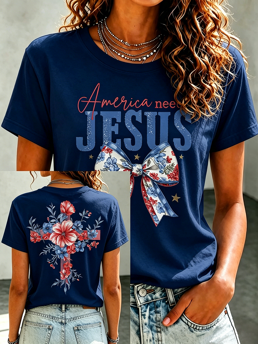 American Jesus Faith Memorial Printed Casual T-Shirt