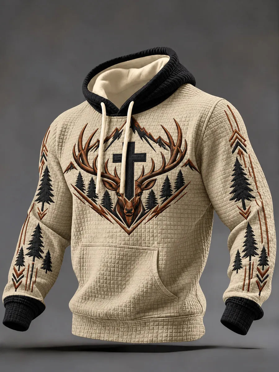 Retro Hunting Culture Faith Print Casual Waffle Hoodie
