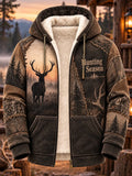 Mountain Forest Buck Vintage Hunting Sherpa-Lined Hoodie