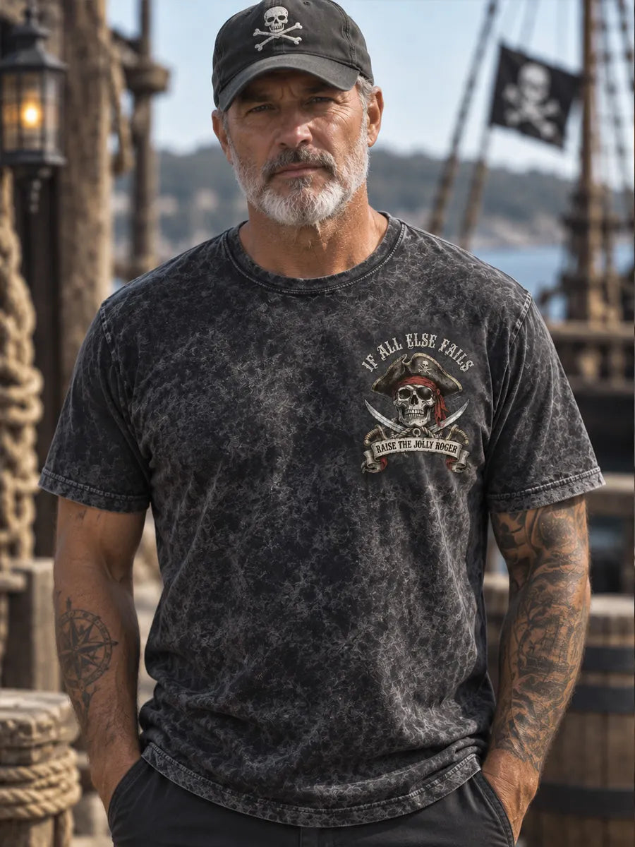 Jolly Roger Vintage Pirate Print Short Sleeve T-shirt