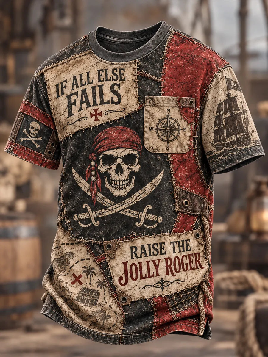 Jolly Roger Vintage Pirate Print Short Sleeve T-shirt