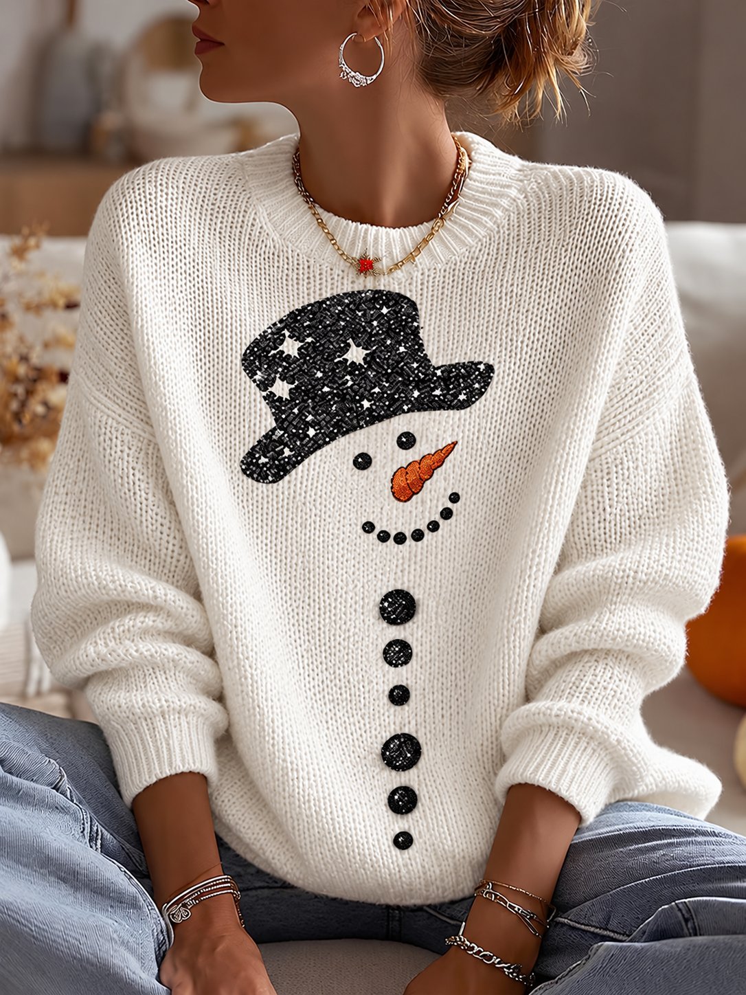 Women'S Christmas Print Crew Neck Long-Sleeve Sweatshirt