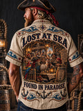 Men’s Vintage “LOST AT SEA” Old Salt Pirate Short Sleeve Shirt
