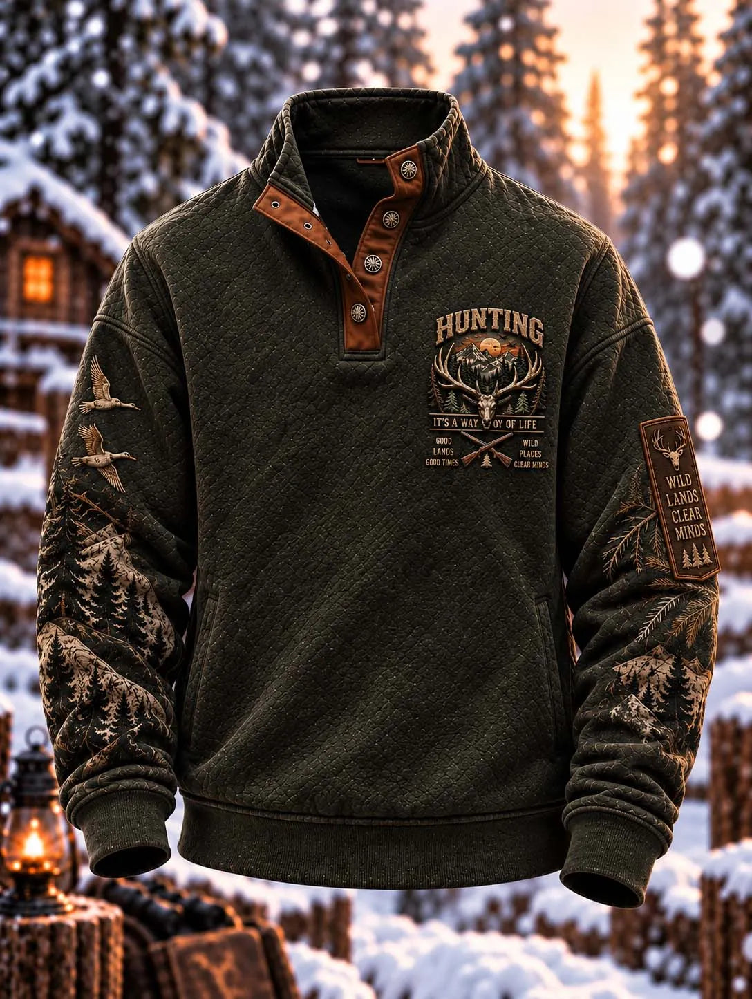 🦌 Men's "Hunting: Way of Life" Quilted Wilderness Patch Pullover 🌲