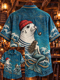 🌊"Mermaid & Sailor Seal" Nautical Fantasy Denim Shirt🦭