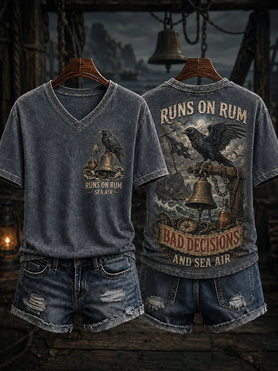 Women's "Runs On Rum Bad Decisions And Sea Air" V-neck T-shirts