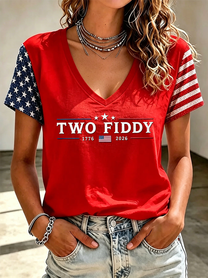 Two Fiddy Printed Casual T-Shirts of the United States Flag