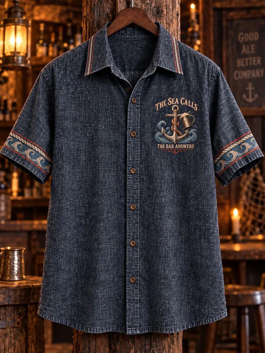 Men’s Vintage Pirate Toast Nautical Short Sleeve Shirt