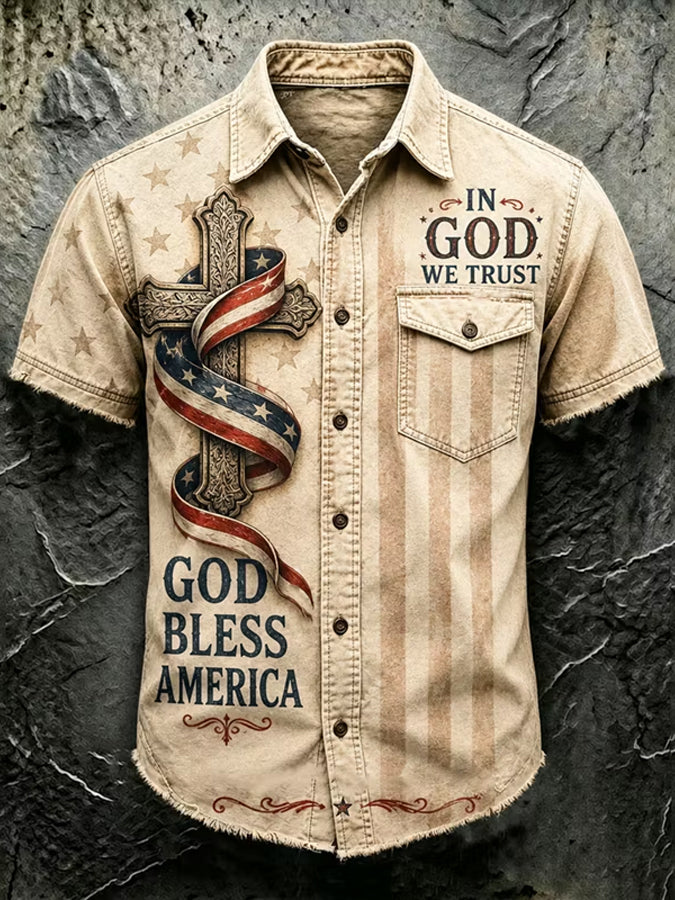 Men'S Retro Flag 250Th Anniversary Celebration Printed Pocket Shirt