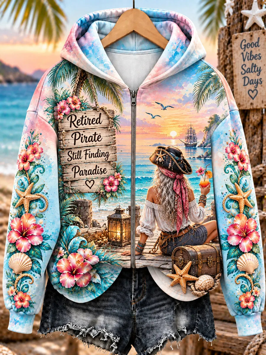 Women's Retired Pirate Queen Art Print Casual Zip Hoodie