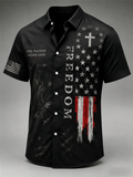 Men's One Nation Under God Freedom Eagle Vintage American Flag Cross Print Short Sleeve Button Down Casual Shirt
