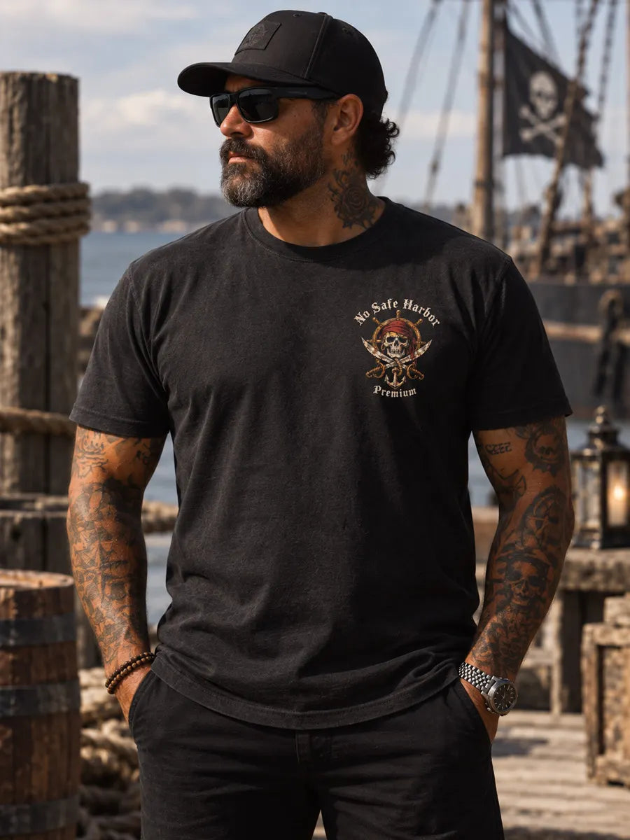 No Safe Harbor Premium Vintage Pirate Print Short Sleeve T-shirt