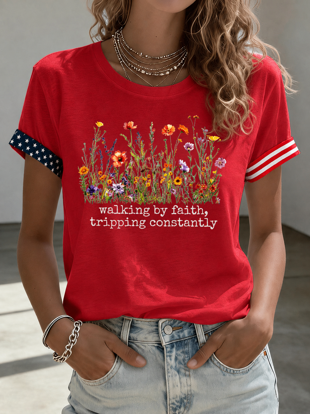 Women'S Casual Walking By Faith, Tripping Constantly Printed T-Shirt
