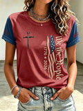 Women's Casual Faith-Print T-Shirt for Independence Day