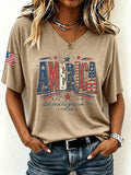 Women'S America Flag Print Printed T-Shirt