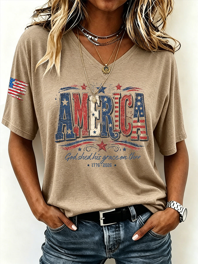 Women'S America Flag Print Printed T-Shirt
