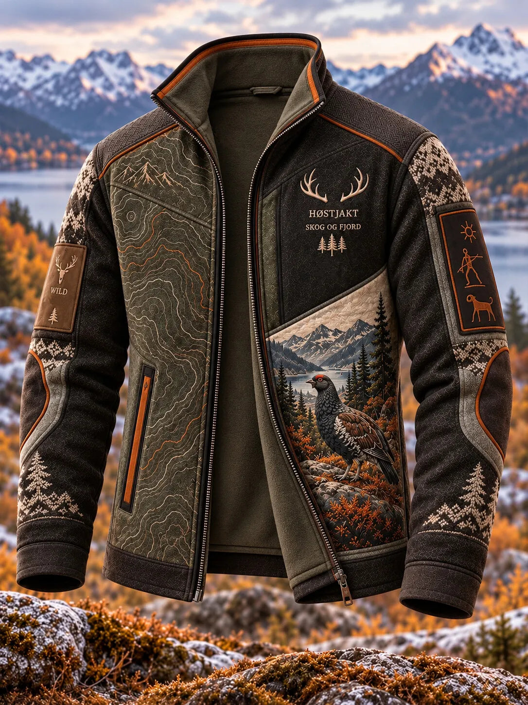 Men's Hunting Season Norwegian Grouse Print Zip-Up Jacket