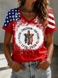 Women'S America Flag Print Casual V-Neck T-Shirt