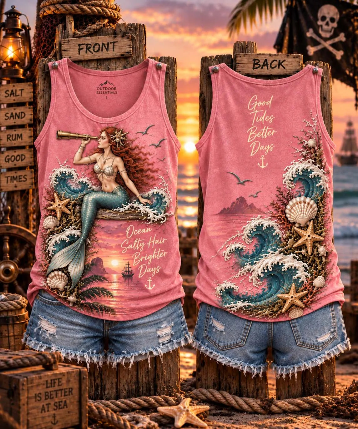 🌅 Ocean, Salty Hair, Brighter Days Mermaid Telescope Sunset Tank