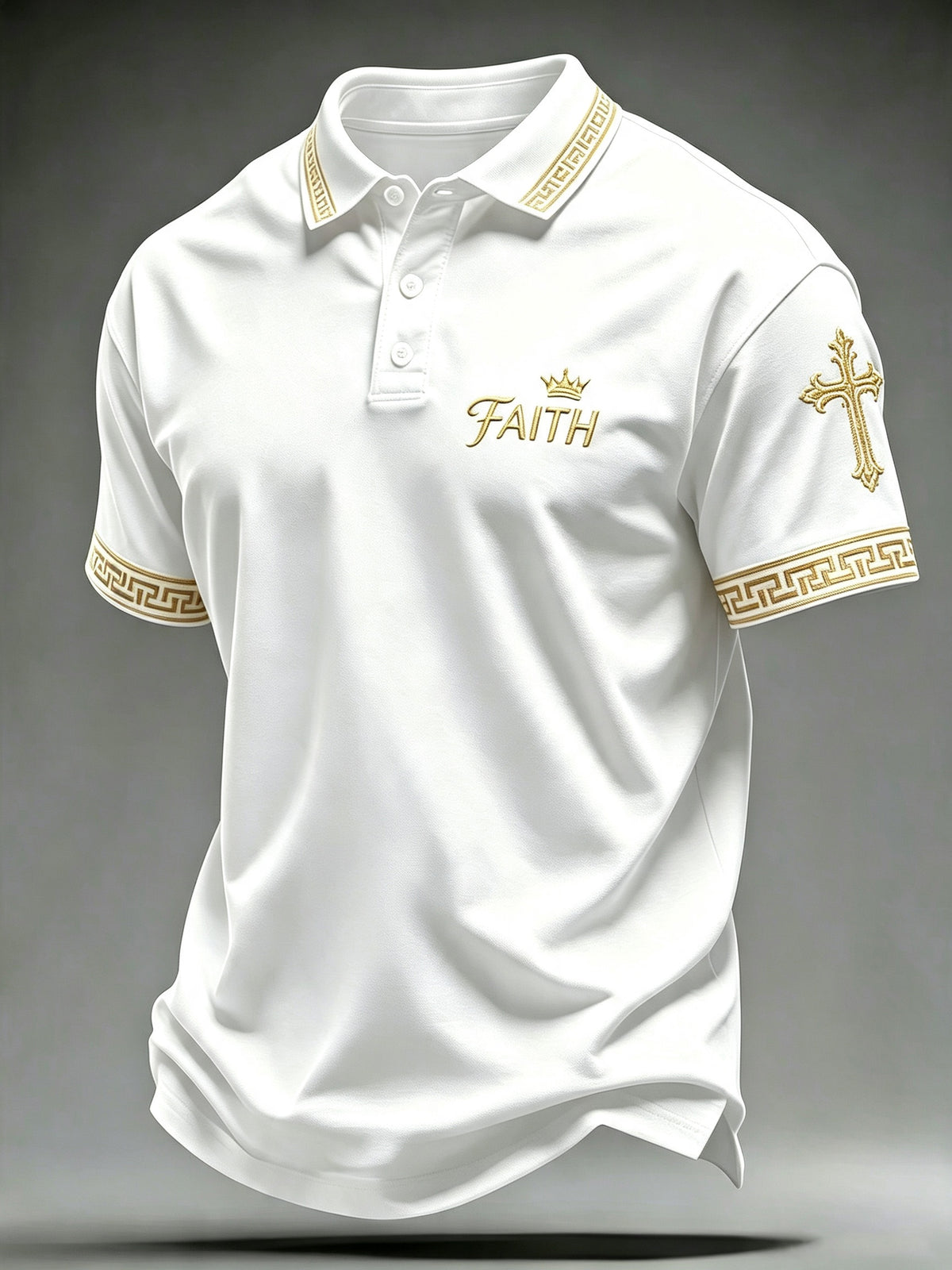 Men'S Faith Cross Geometric Printed Polo Shirt