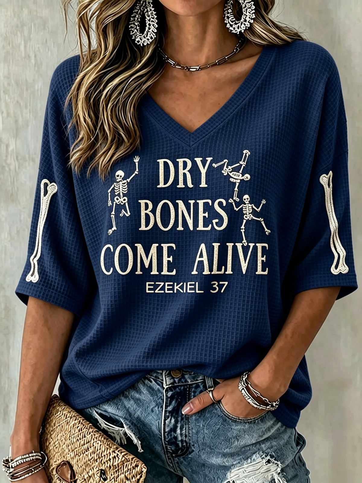 Women's Casual Printed Waffle Top